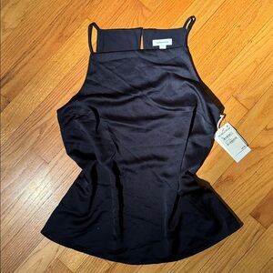 Nordstrom Black Silk Like Racer Back Navy Blue Blouse